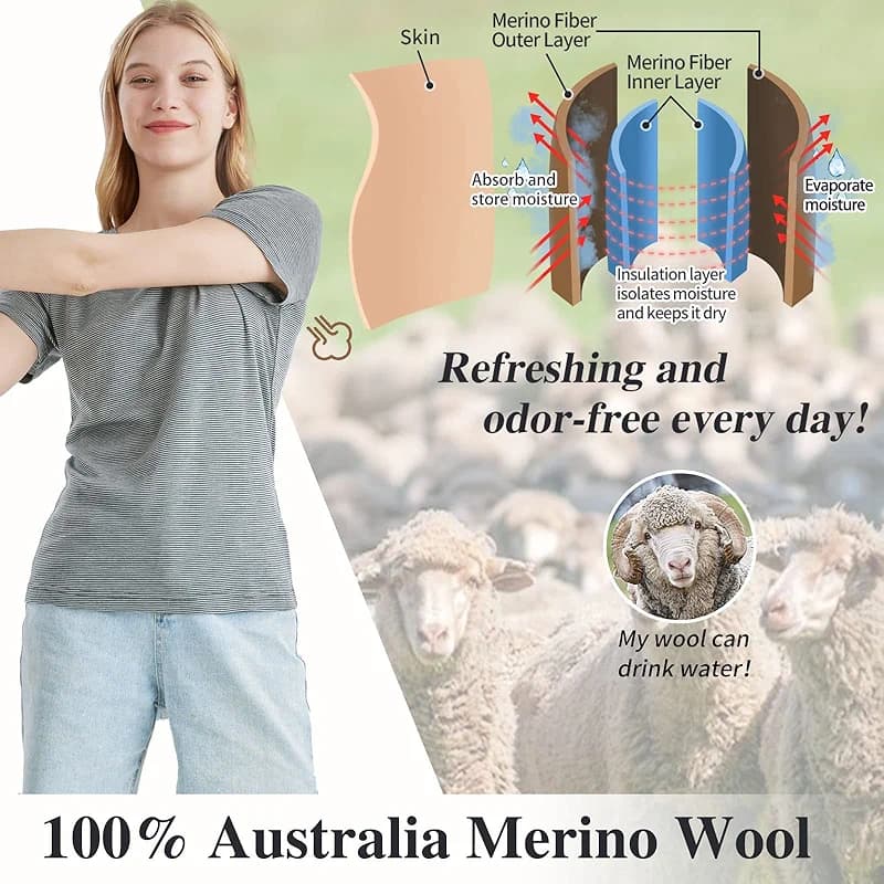 Merino Protect 100% Merino Wool T Shirts Women Crew Neck Tops Short Sleeve — image 5