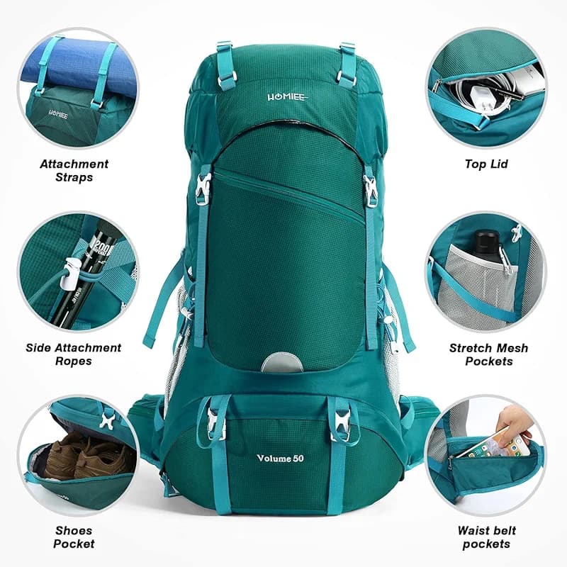 HOMIEE 50L Hiking Backpack Travel Bag Waterproof Camping Rucksack with — image 3