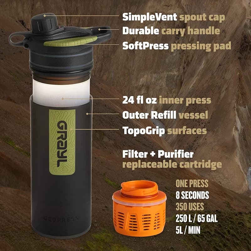 GRAYL GeoPress 24 oz Water Purifier Bottle - Filter for Hiking — image 7