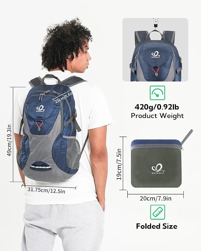 WATERFLY Lightweight Packable Hiking Backpack: 30L Foldable Travel Daypack