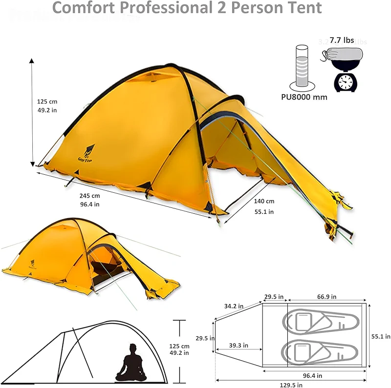 Geertop Portable 2 Person 4 Season Tent Waterproof Backpacking Tent Double