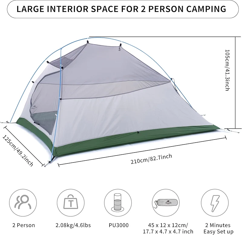 Naturehike Cloud-Up 2 Person Tent Lightweight Backpacking Tent with